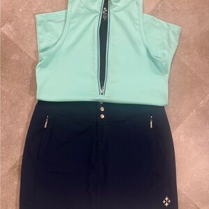 Jofit Aqua and Navy Sleeveless Top and Skirt Golf Set XS